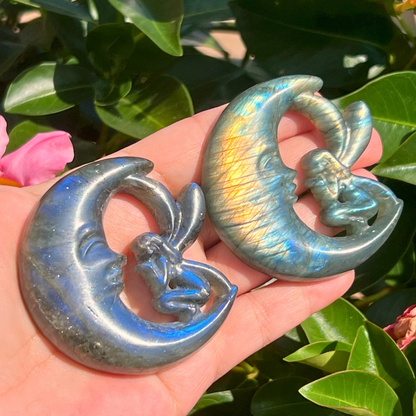 Labradorite Fairy Moon Carving