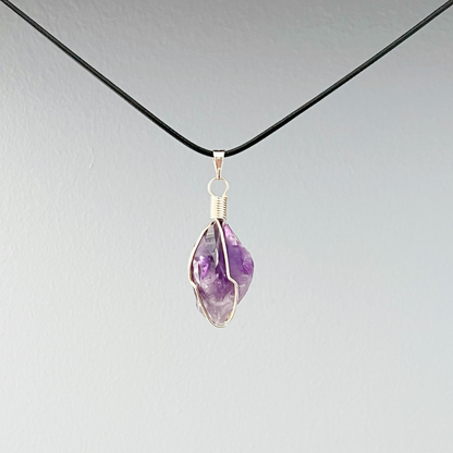 1" Wire Wrapped Raw Amethyst Crystal Point Pendant