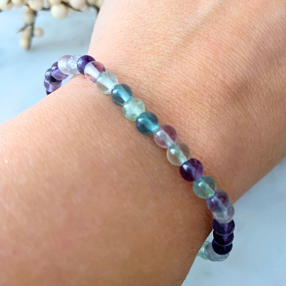 4mm Rainbow Fluorite Beaded Bracelet