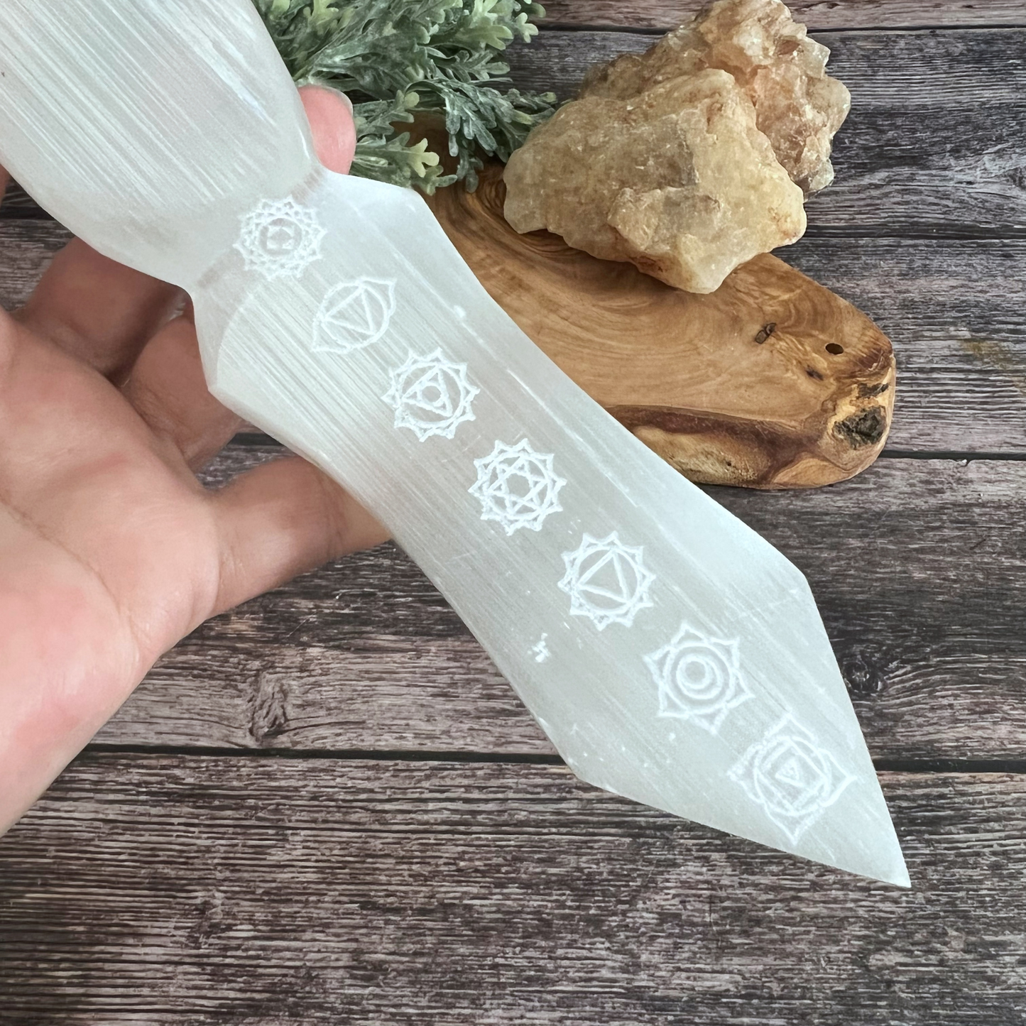 8" Selenite Chakra Athame