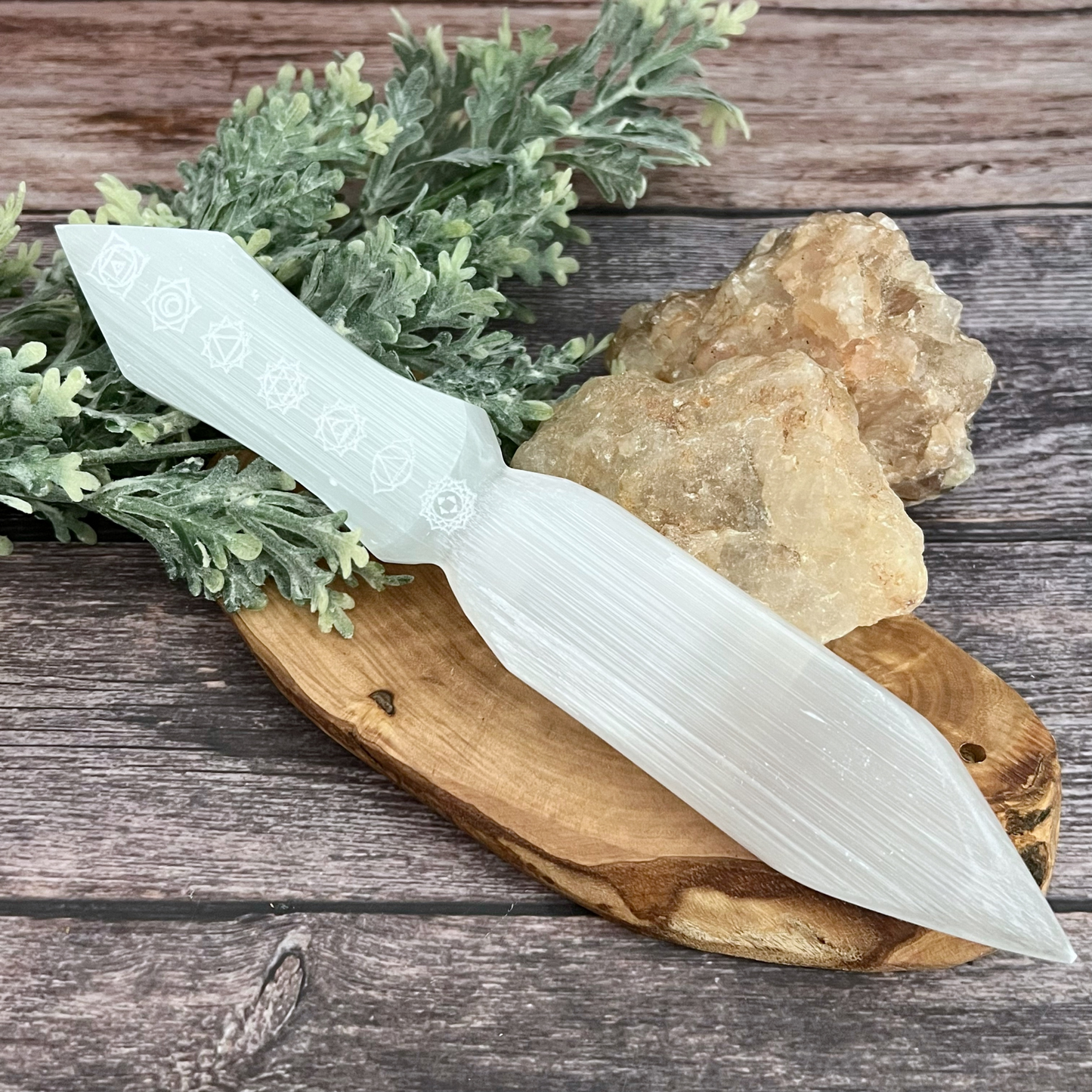 8" Selenite Chakra Athame