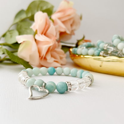 8mm Amazonite Beaded Bracelet with Silver Heart Charm