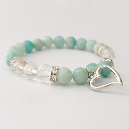 8mm Amazonite Beaded Bracelet with Silver Heart Charm