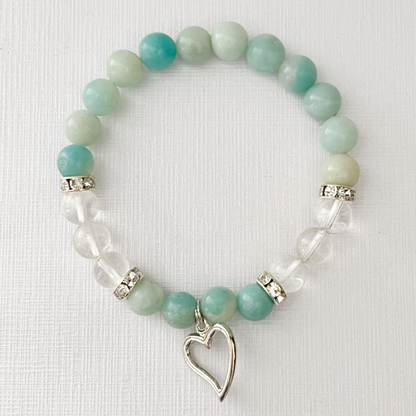 8mm Amazonite Beaded Bracelet with Silver Heart Charm