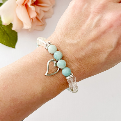 8mm Amazonite Beaded Bracelet with Silver Heart Charm