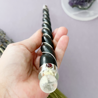 Twisted Rosewood & Quartz Healing Wand