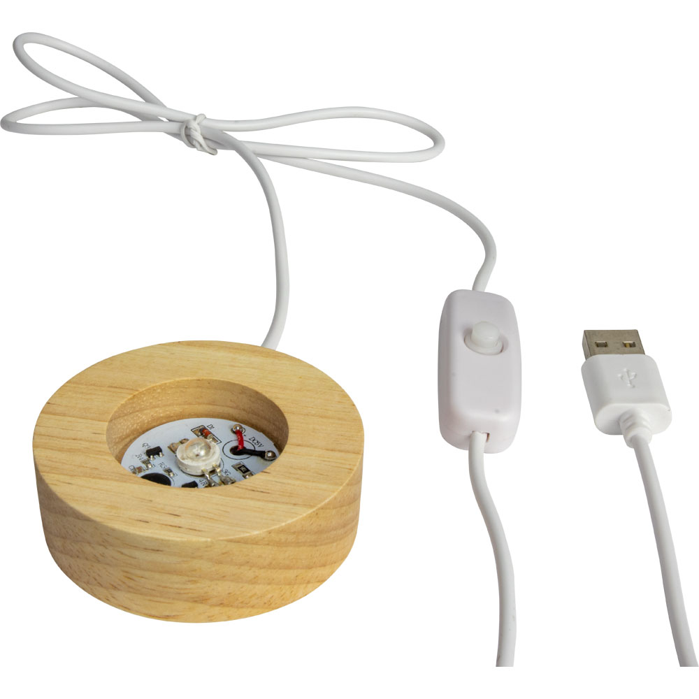 Wood LED Light Display Base w/ USB Cord (White)