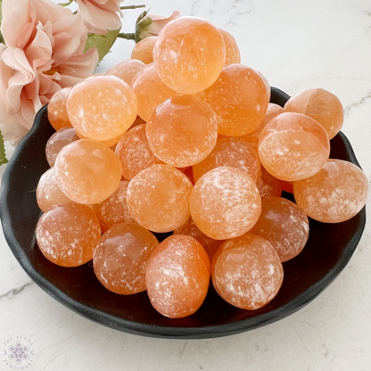 Orange Selenite Tumbled Sphere Stones