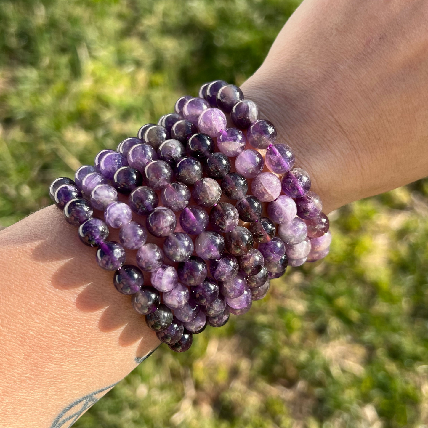 8mm Amethyst Beaded Bracelet