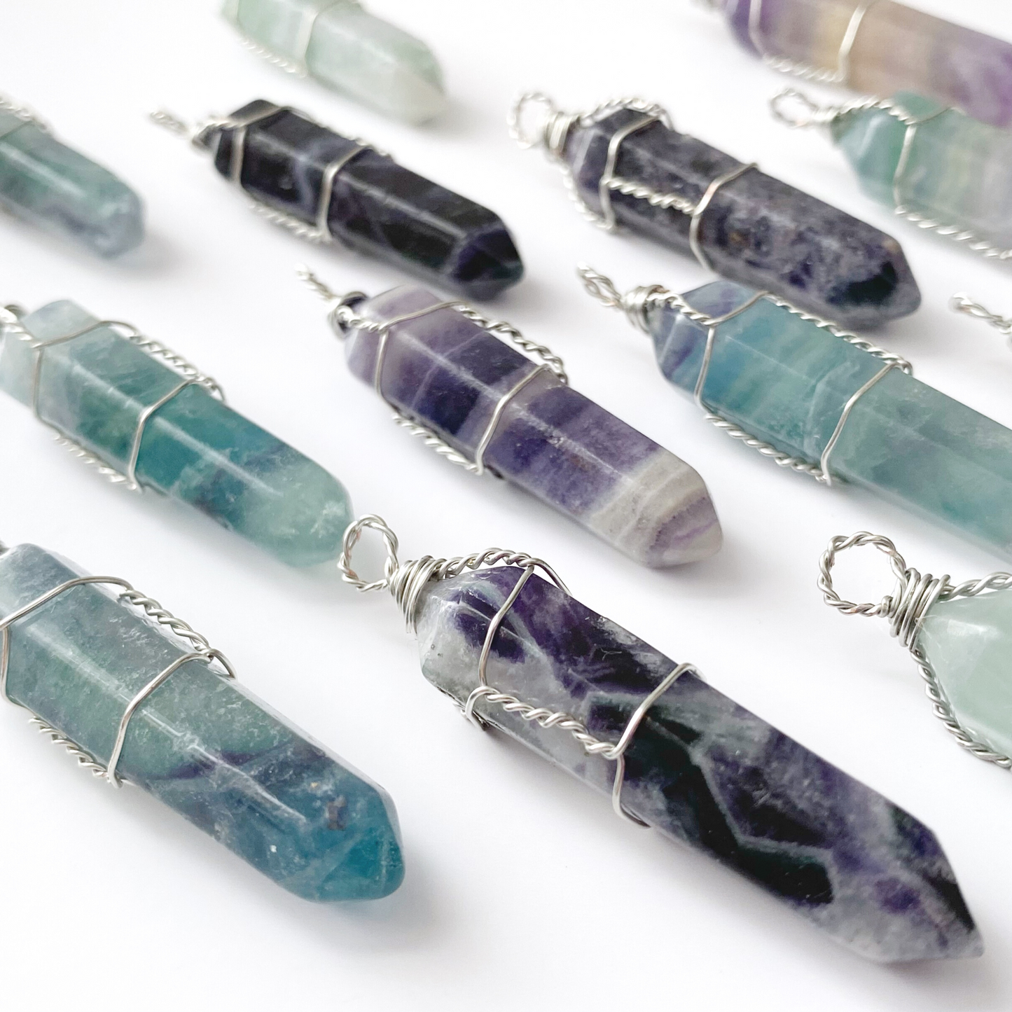 1.5" Double Terminated Rainbow Fluorite Wire Wrapped Pendant