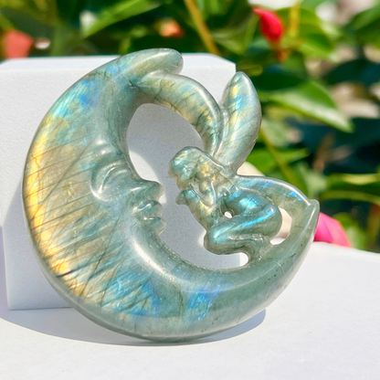 Labradorite Fairy Moon Carving