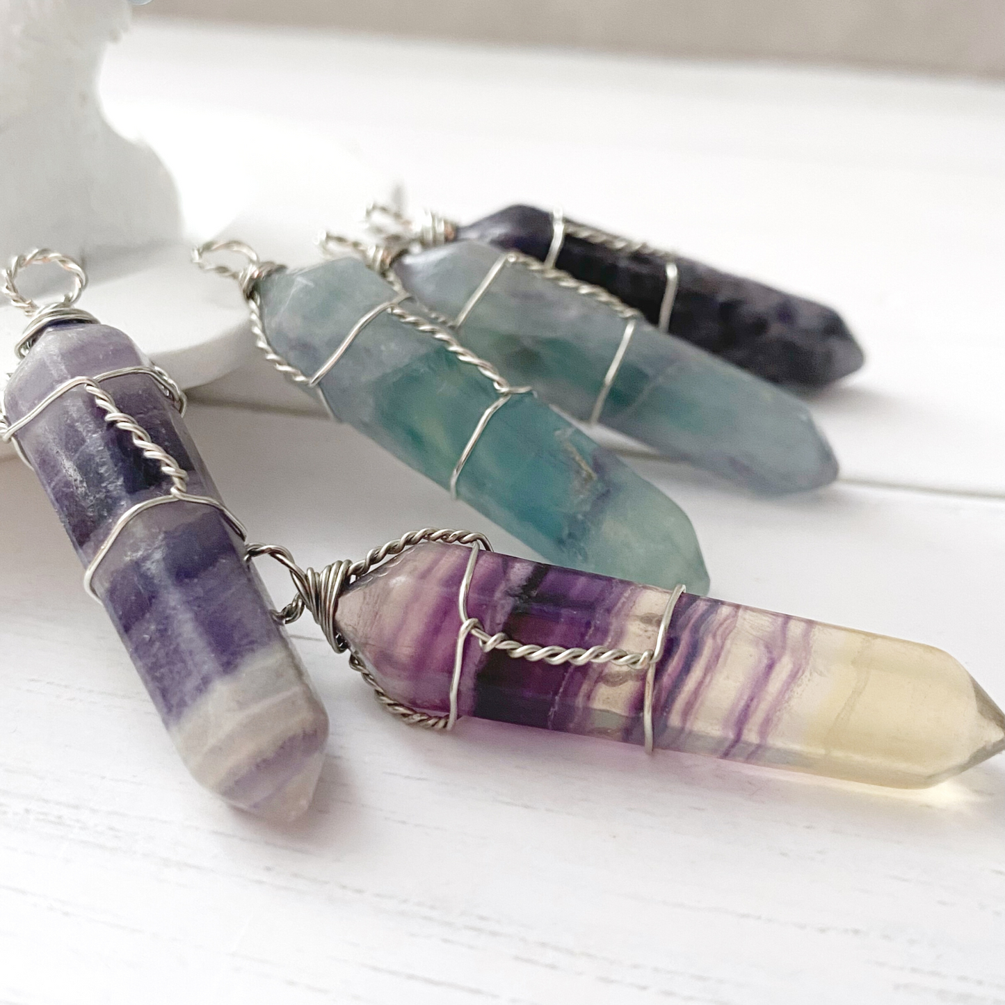 1.5" Double Terminated Rainbow Fluorite Wire Wrapped Pendant