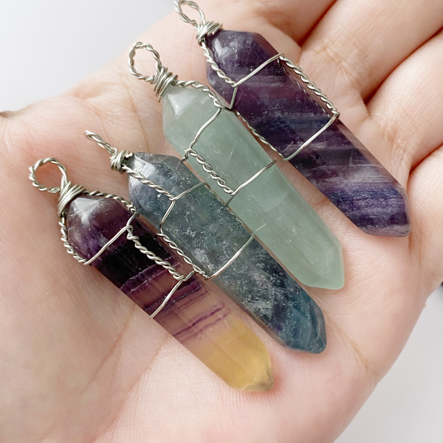 1.5" Double Terminated Rainbow Fluorite Wire Wrapped Pendant