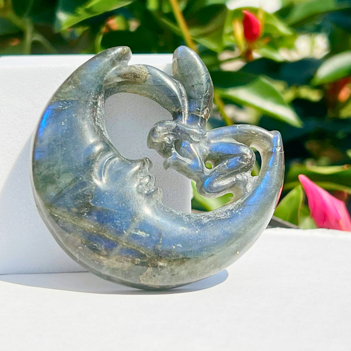 Labradorite Fairy Moon Carving