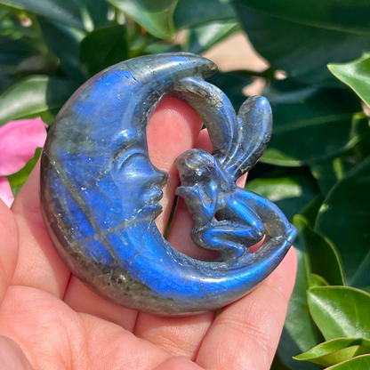 Labradorite Fairy Moon Carving