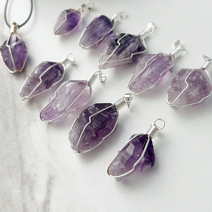 1" Wire Wrapped Raw Amethyst Crystal Point Pendant