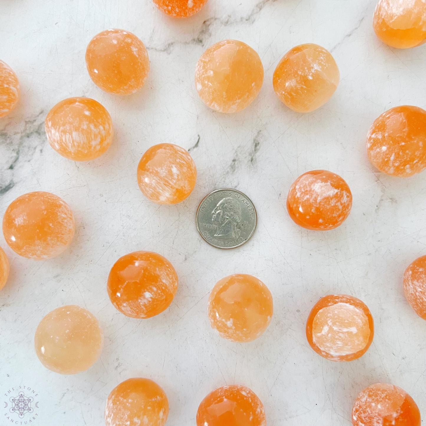 Orange Selenite Tumbled Sphere Stones