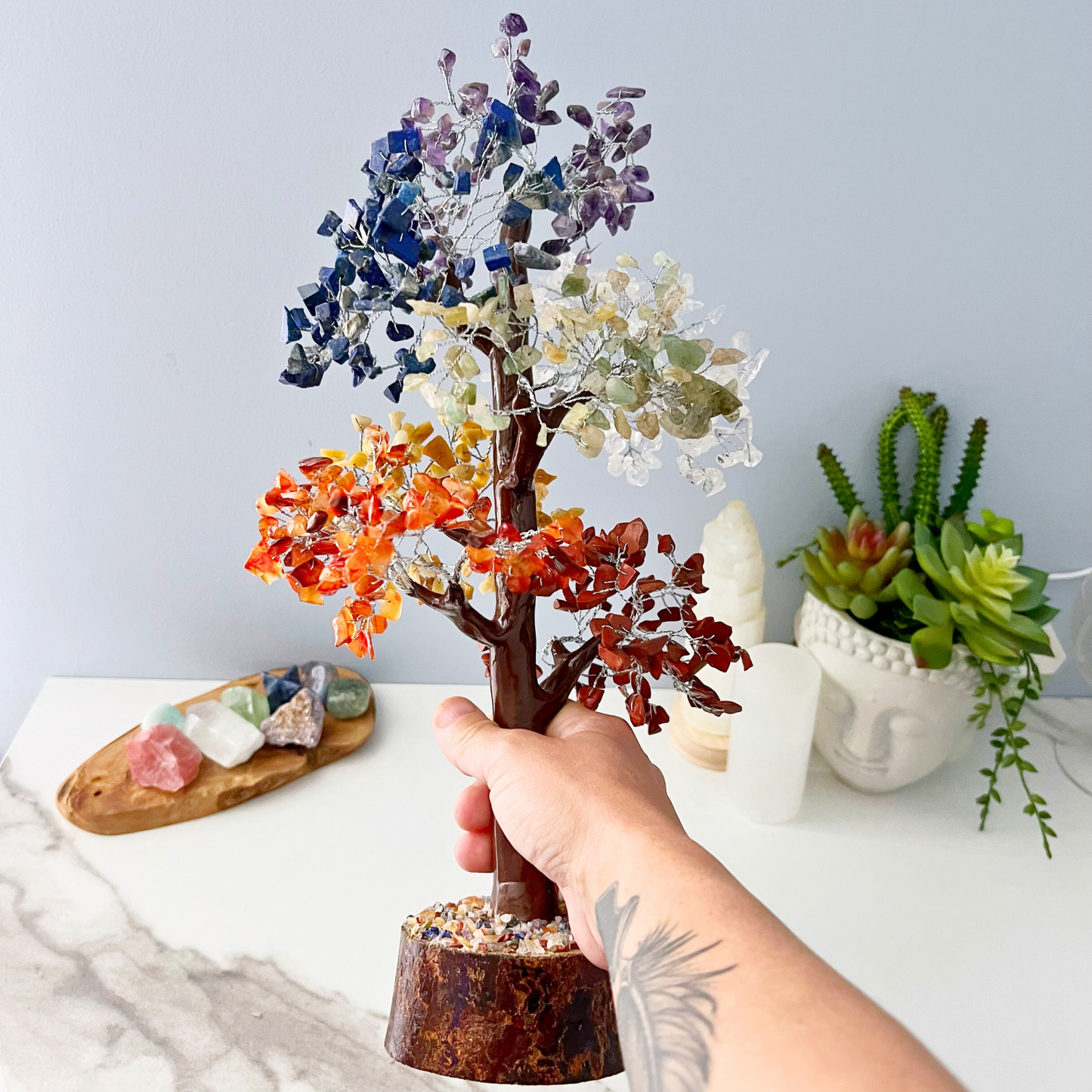 15" Seven Chakra Gemstone Tree