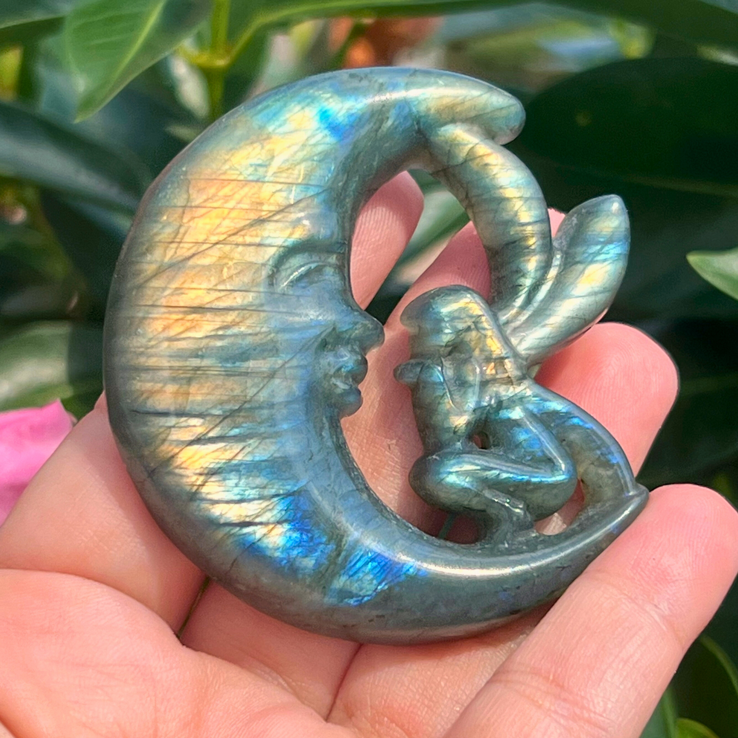 Labradorite Fairy Moon Carving