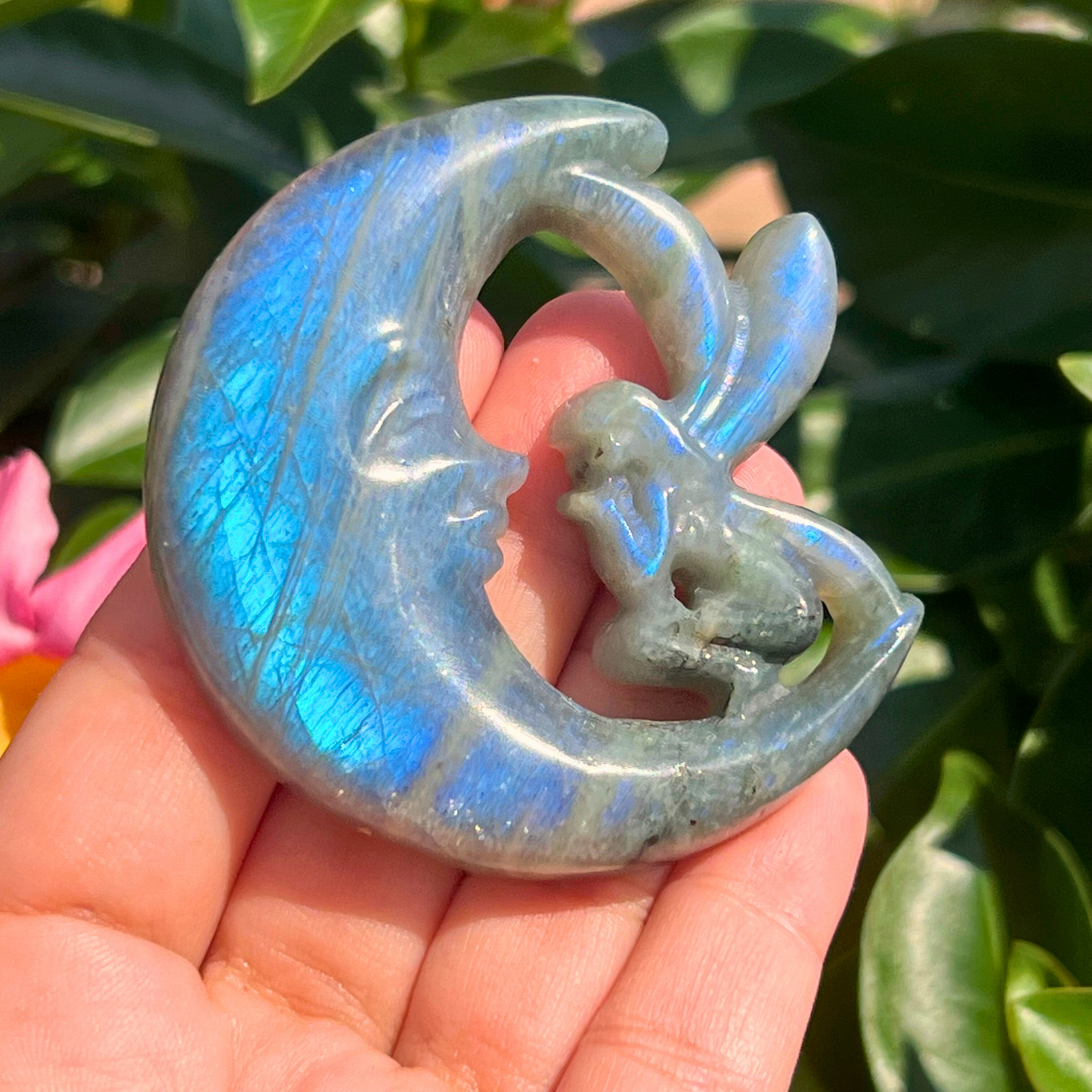 Labradorite Fairy Moon Carving