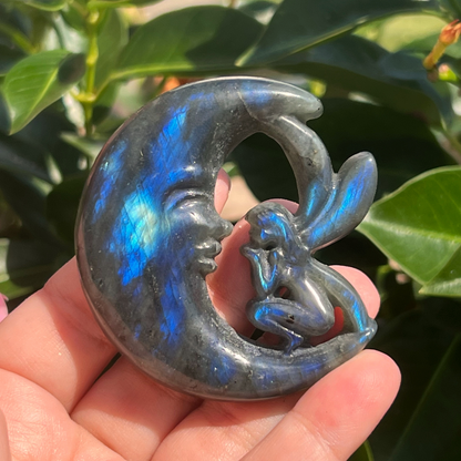 Labradorite Fairy Moon Carving