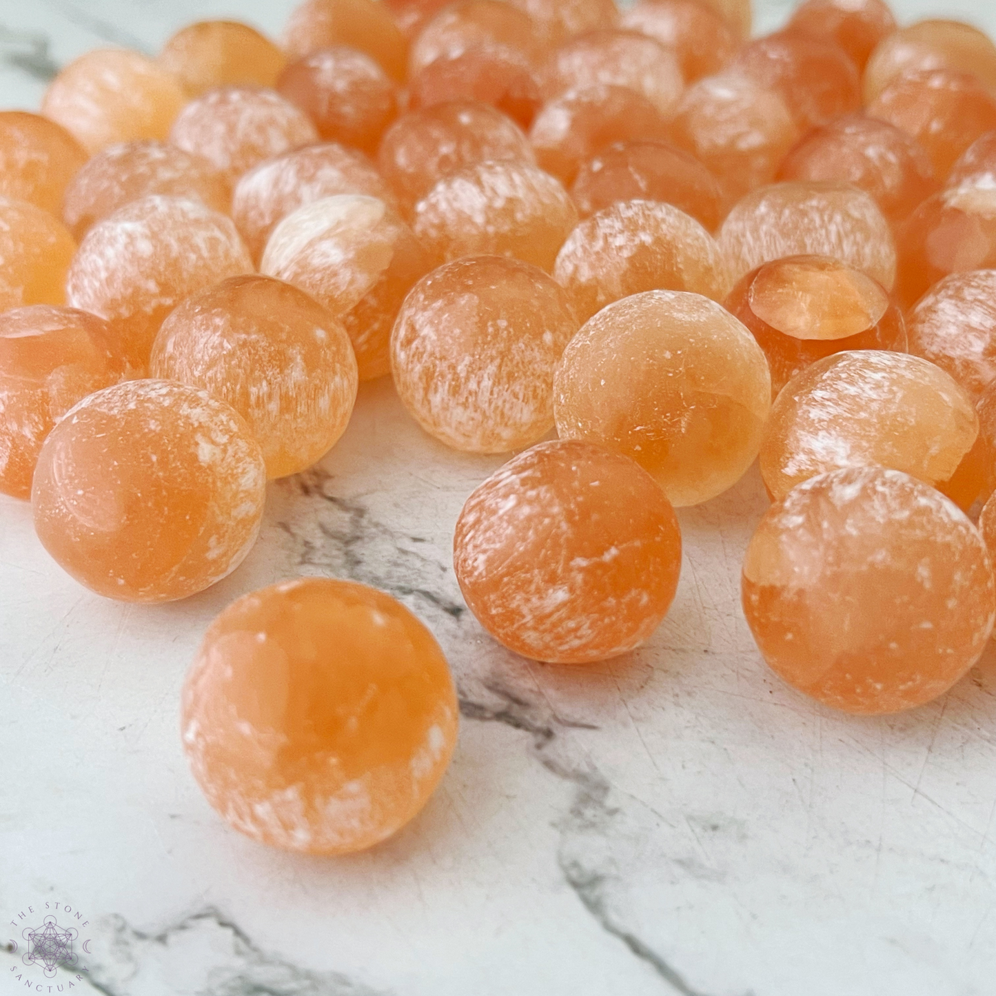 Orange Selenite Tumbled Sphere Stones