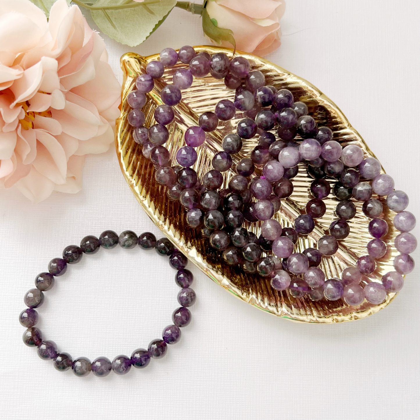 8mm Amethyst Beaded Bracelet