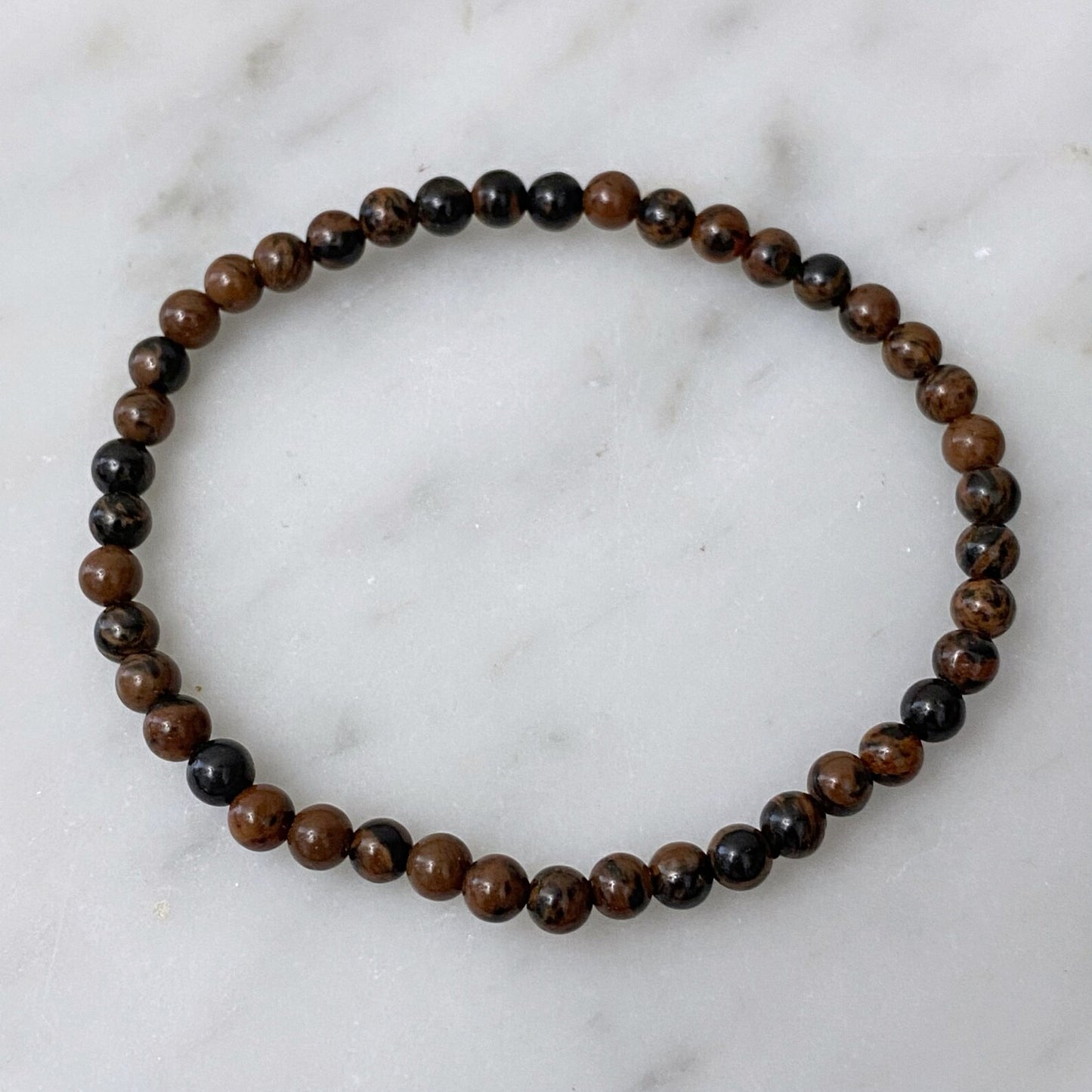 4mm Mahogany Obsidian Beaded Bracelet