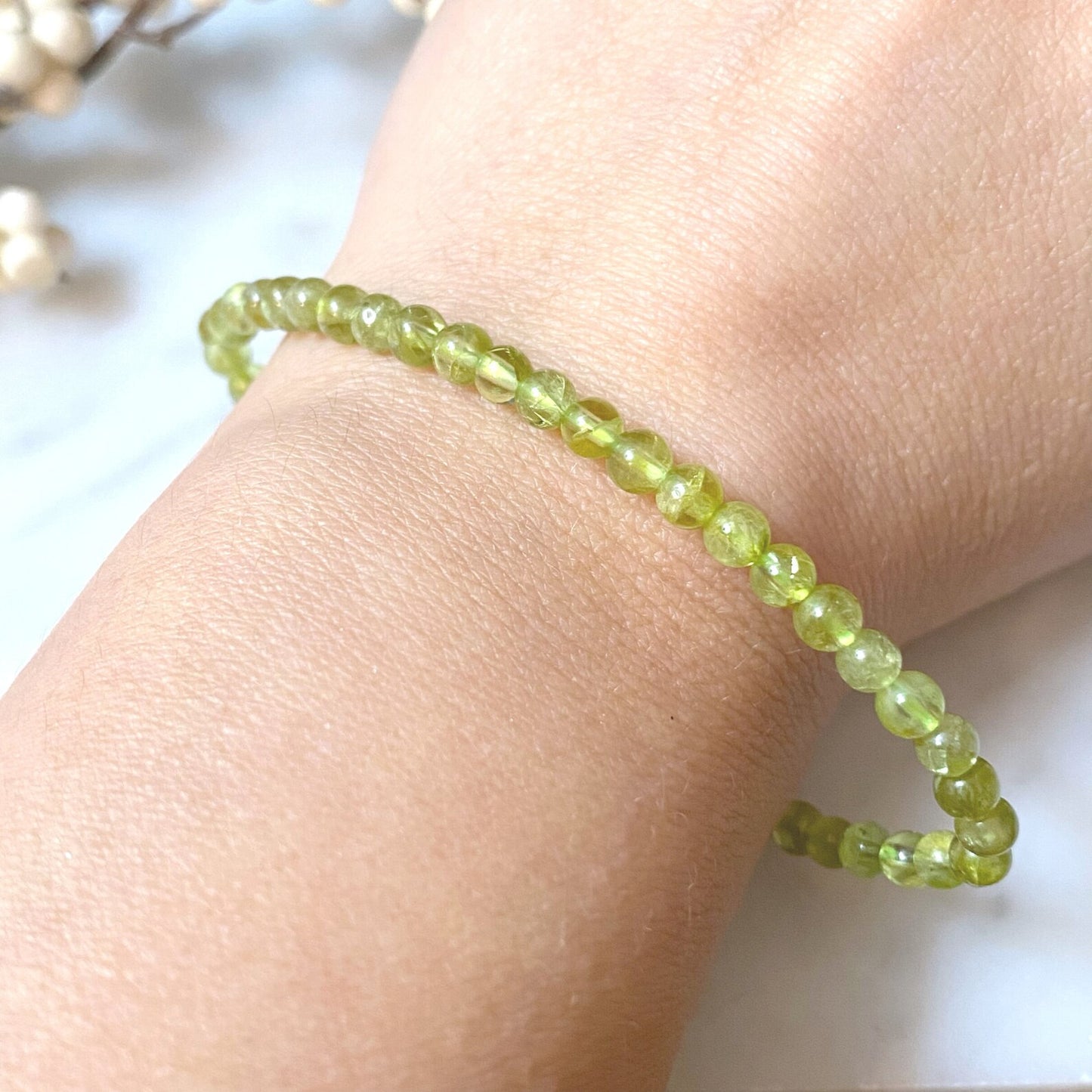 4mm Peridot Beaded Bracelet