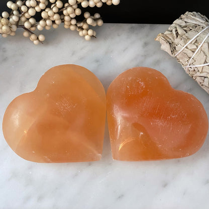 3" Orange Selenite Heart Palm Stone