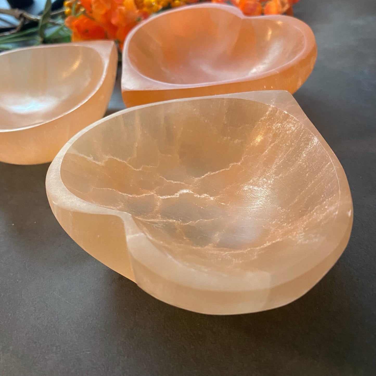 4" Orange Selenite Heart Bowl