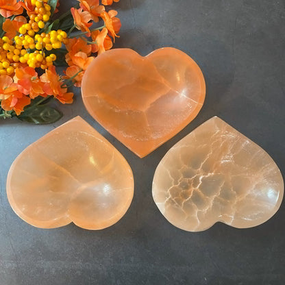 4" Orange Selenite Heart Bowl