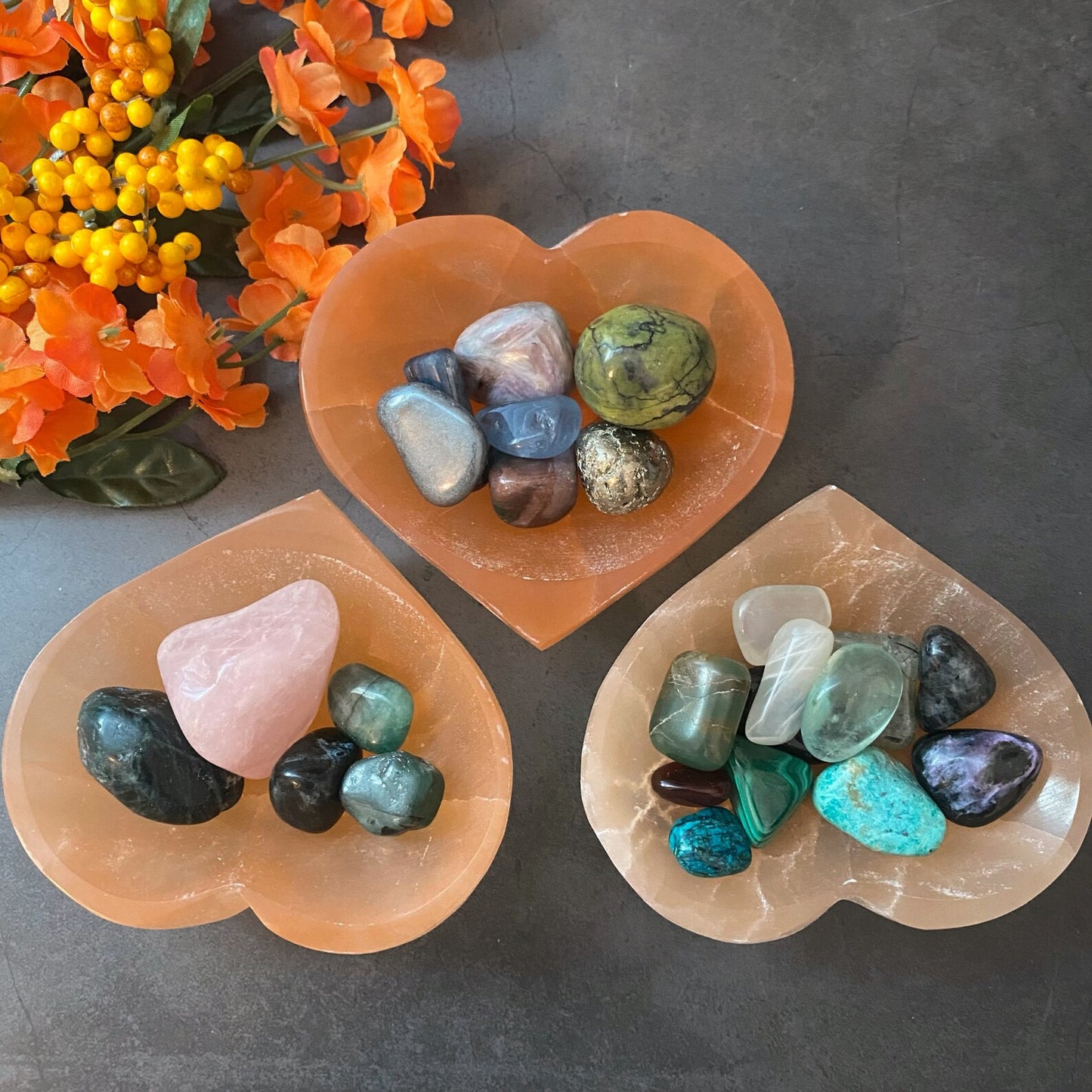 4" Orange Selenite Heart Bowl