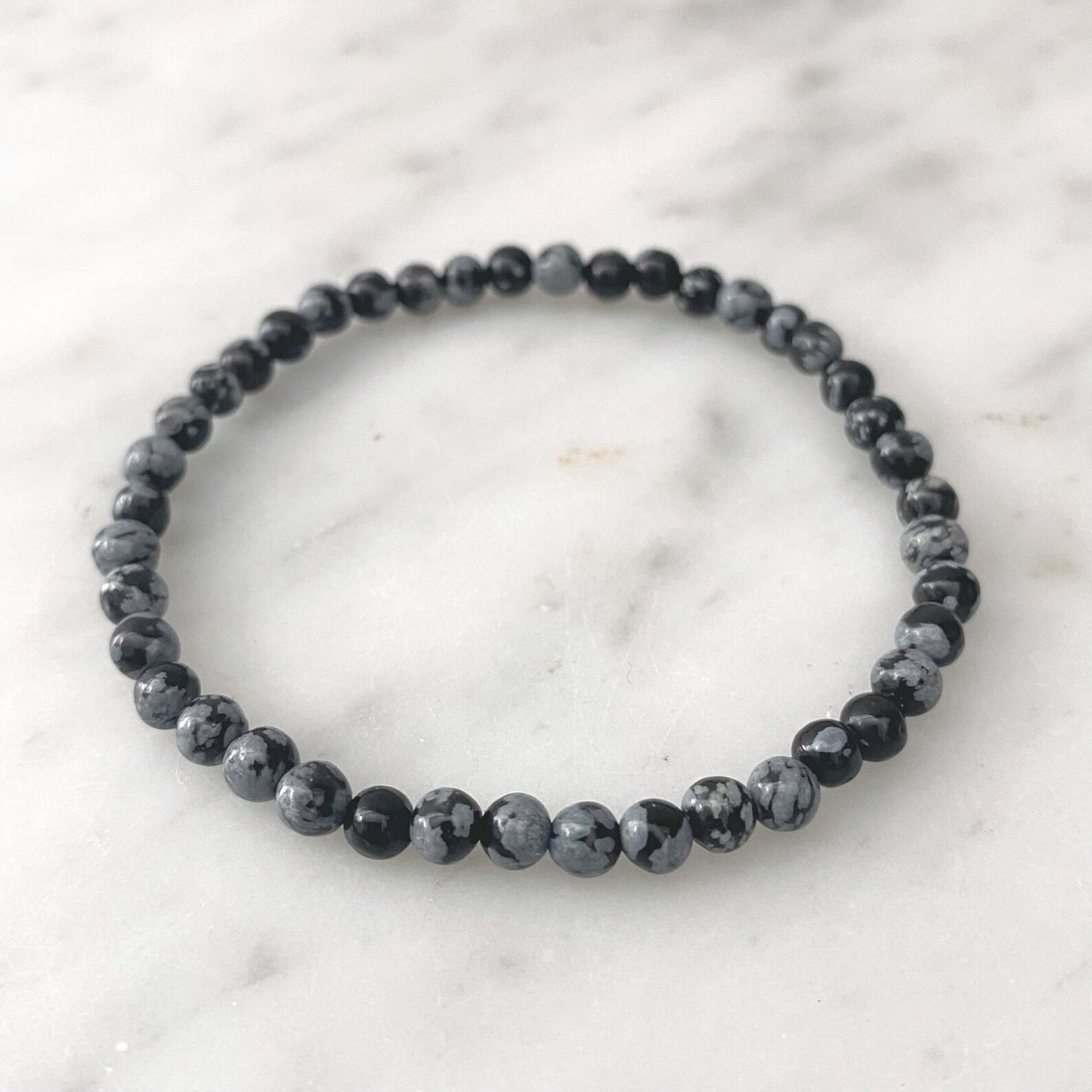 4mm Snowflake Obsidian Beaded Bracelet