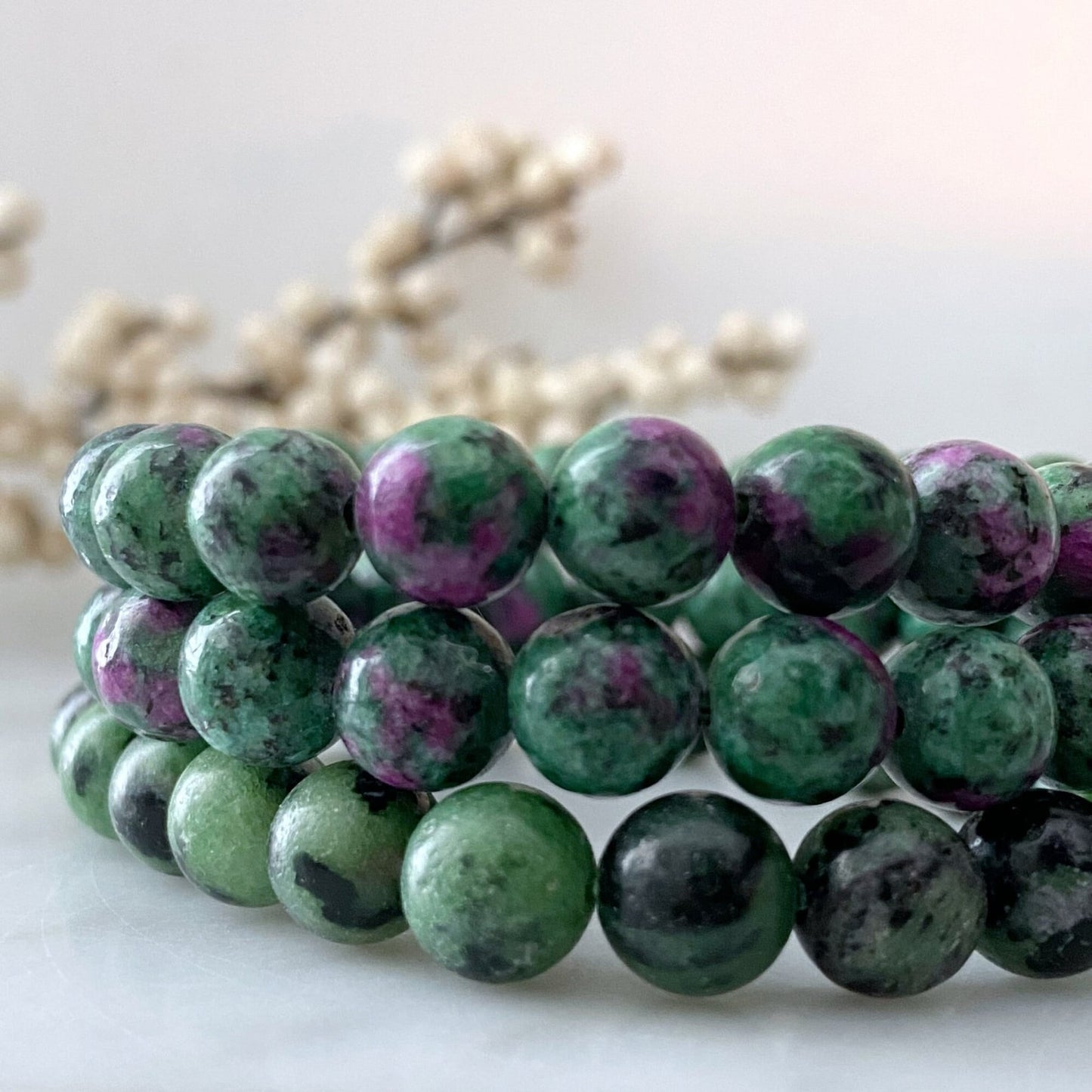 8mm Ruby Zoisite Beaded Bracelet