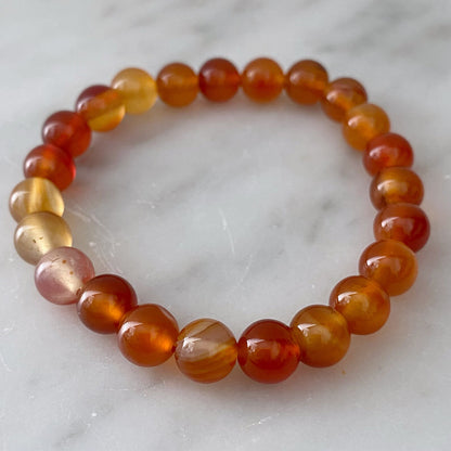 8mm Carnelian Agate Beaded Bracelet