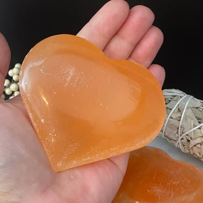 3" Orange Selenite Heart Palm Stone