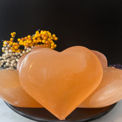 3" Orange Selenite Heart Palm Stone