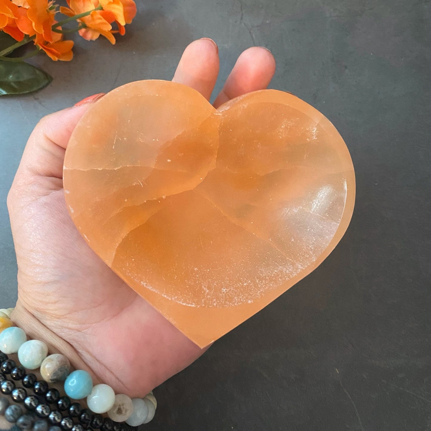 4" Orange Selenite Heart Bowl