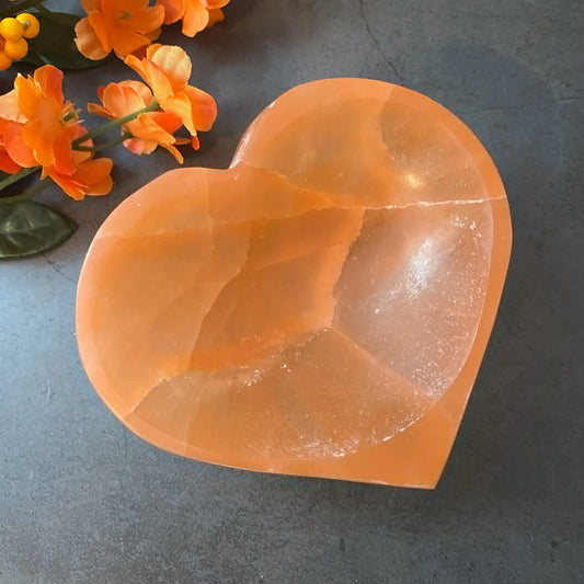 4" Orange Selenite Heart Bowl