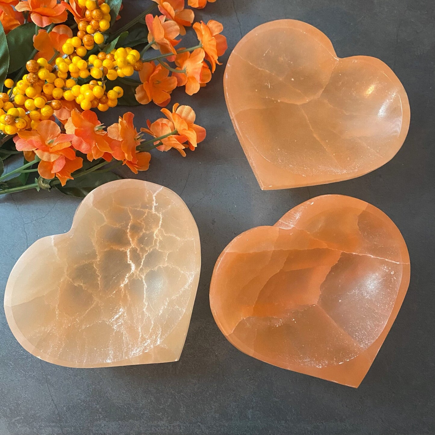 4" Orange Selenite Heart Bowl