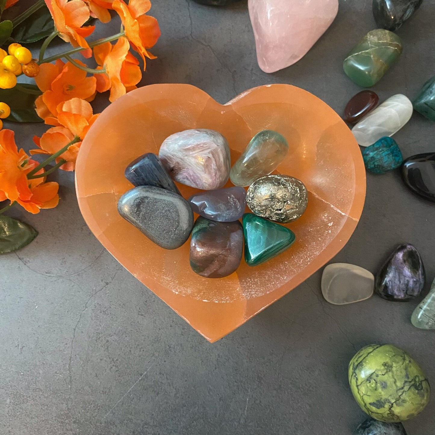 4" Orange Selenite Heart Bowl