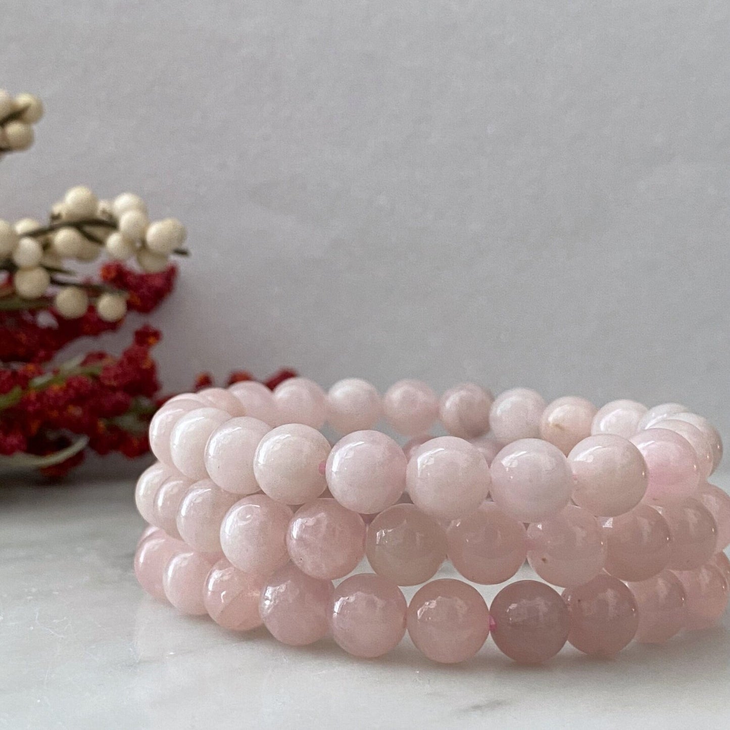 8mm Rose Quartz Beaded Bracelet