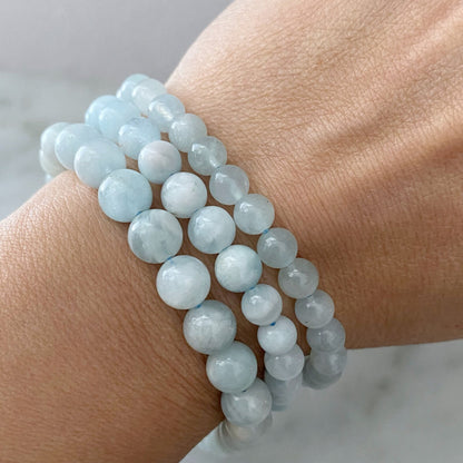 8mm Aquamarine Beaded Bracelet