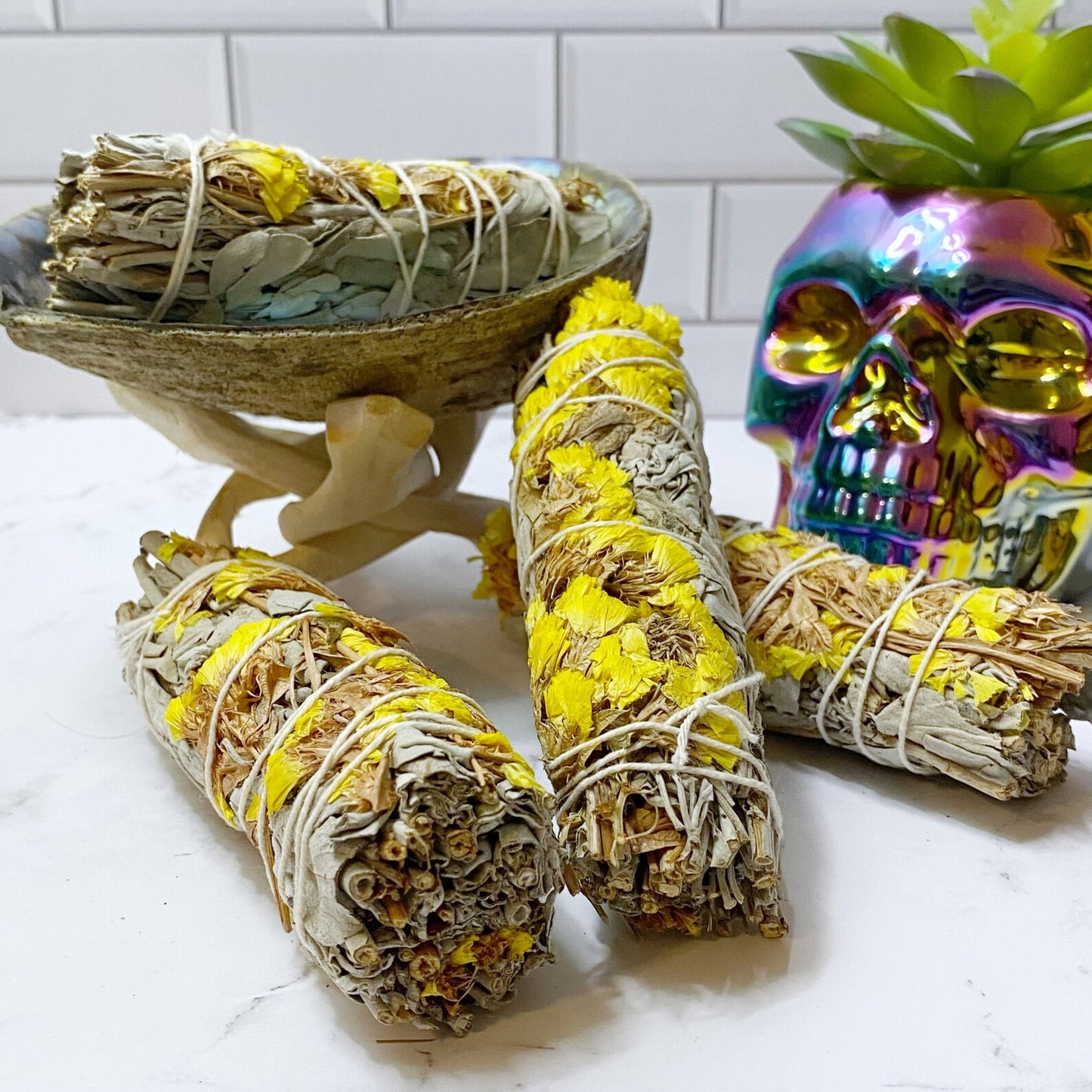 Organic White Sage & Yellow Sinuata Smudge Stick