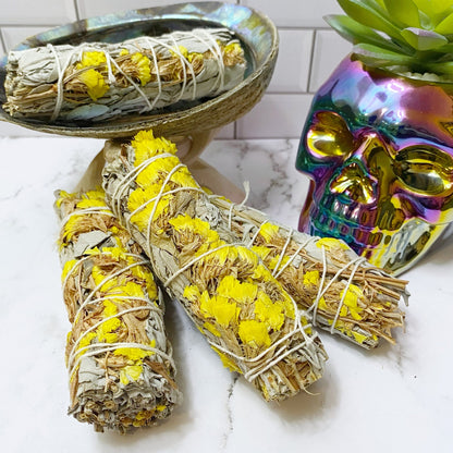 Organic White Sage & Yellow Sinuata Smudge Stick