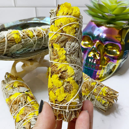 Organic White Sage & Yellow Sinuata Smudge Stick