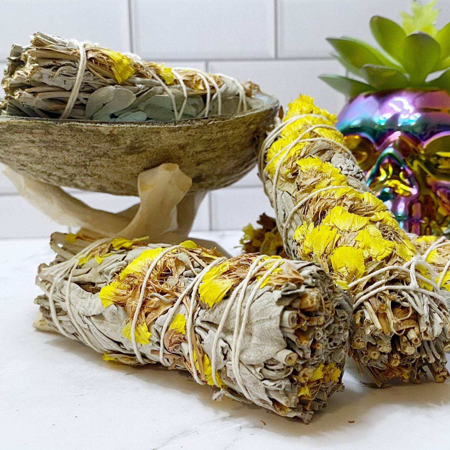 Organic White Sage & Yellow Sinuata Smudge Stick