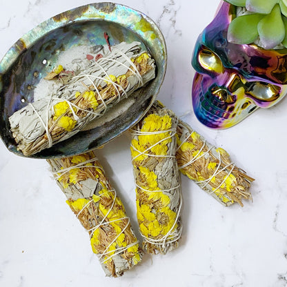 Organic White Sage & Yellow Sinuata Smudge Stick