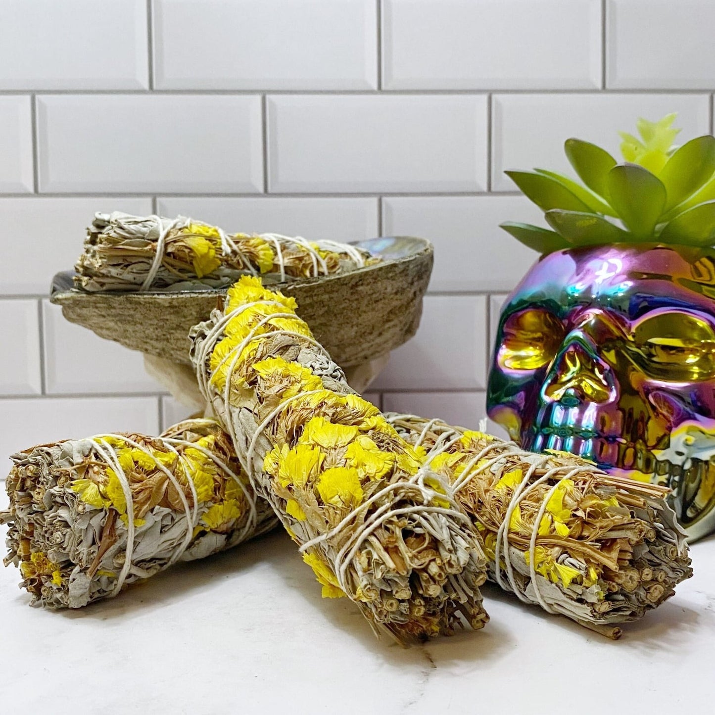 Organic White Sage & Yellow Sinuata Smudge Stick